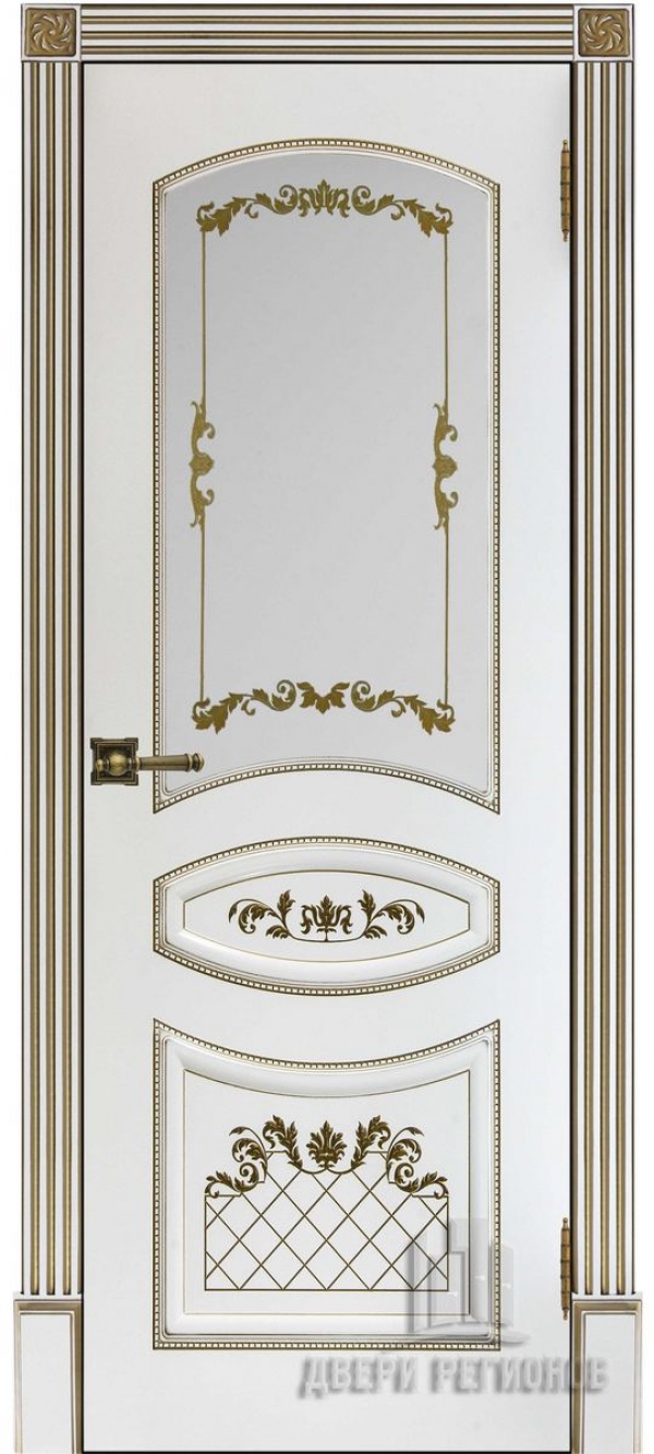 Дверь остекленная Алина белая эмаль с золотой патиной