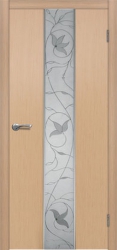 Двери Матадор Астра 2 белёный дуб, зеркало, с элементами художественной пескоструйной обработки